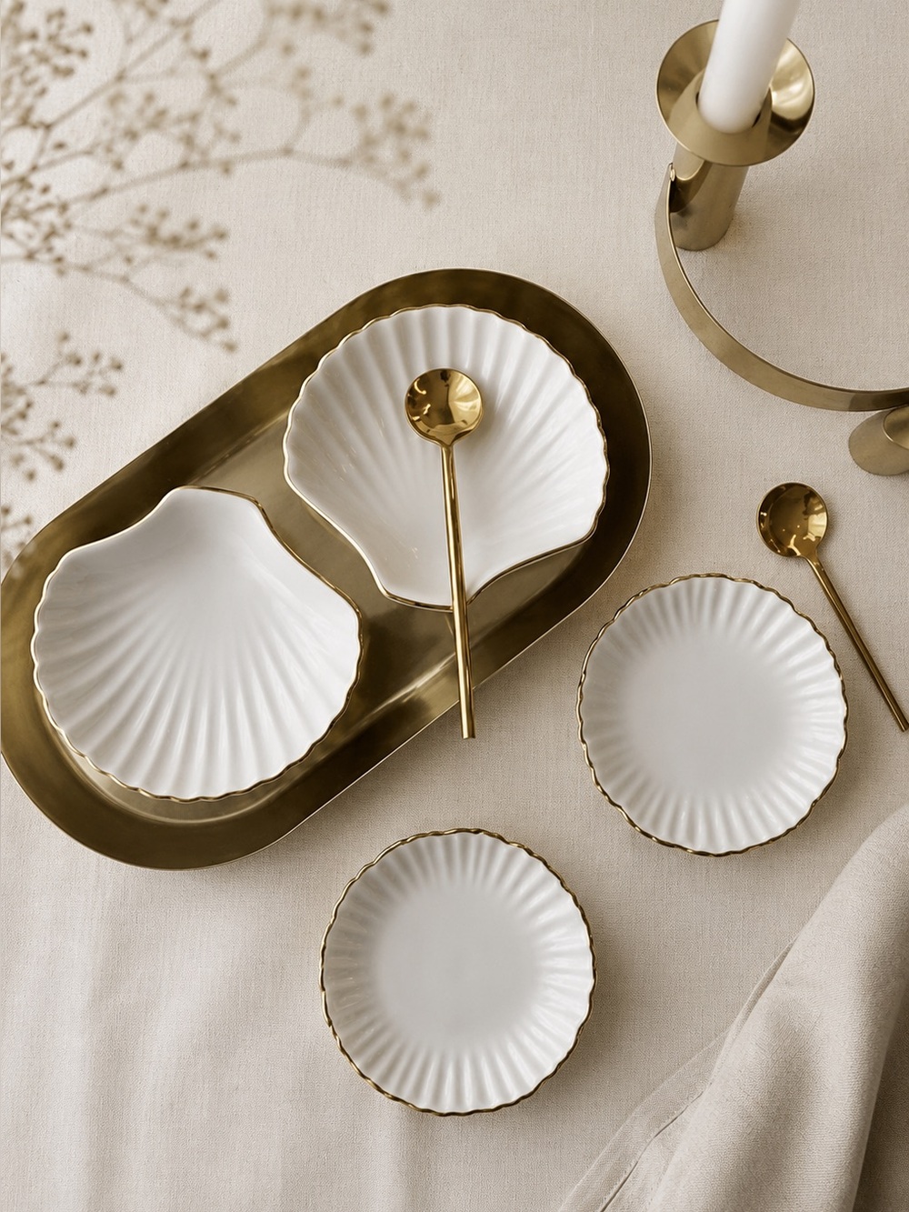 H&M HOME White Porcelain Oval/Shell Shape Small Plates